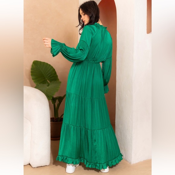 09 Beautiful Washed Satin Tie Front Tiered Maxi Dress - Picture 5 of 6